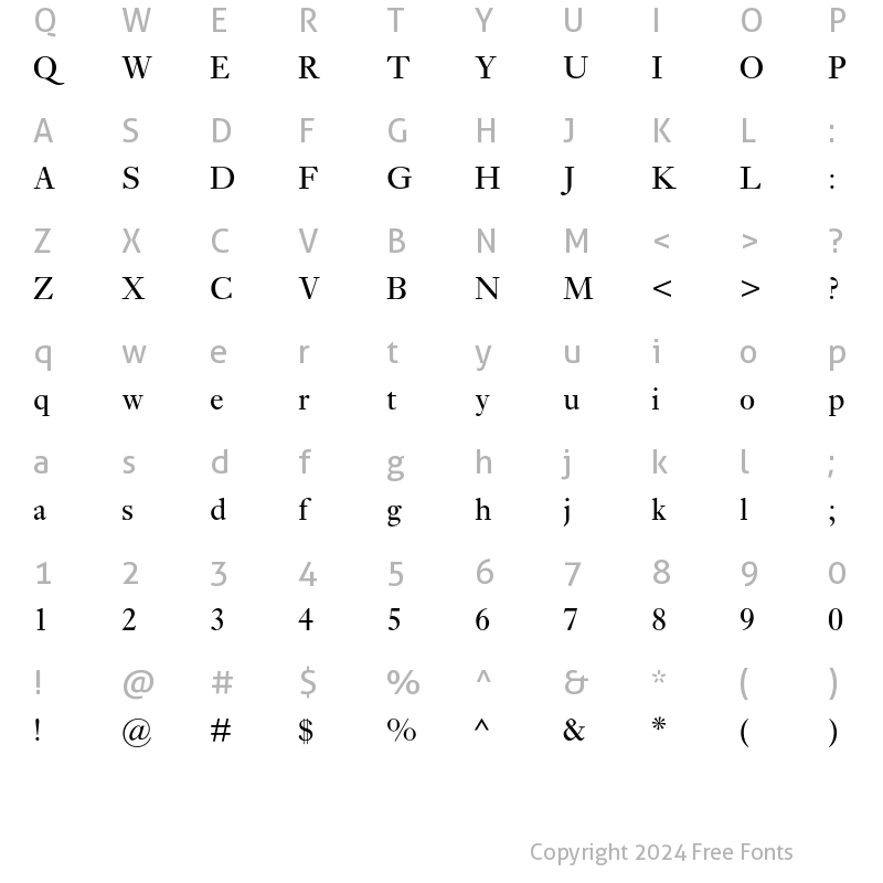 Character Map of Ehrhardt MT Std Regular