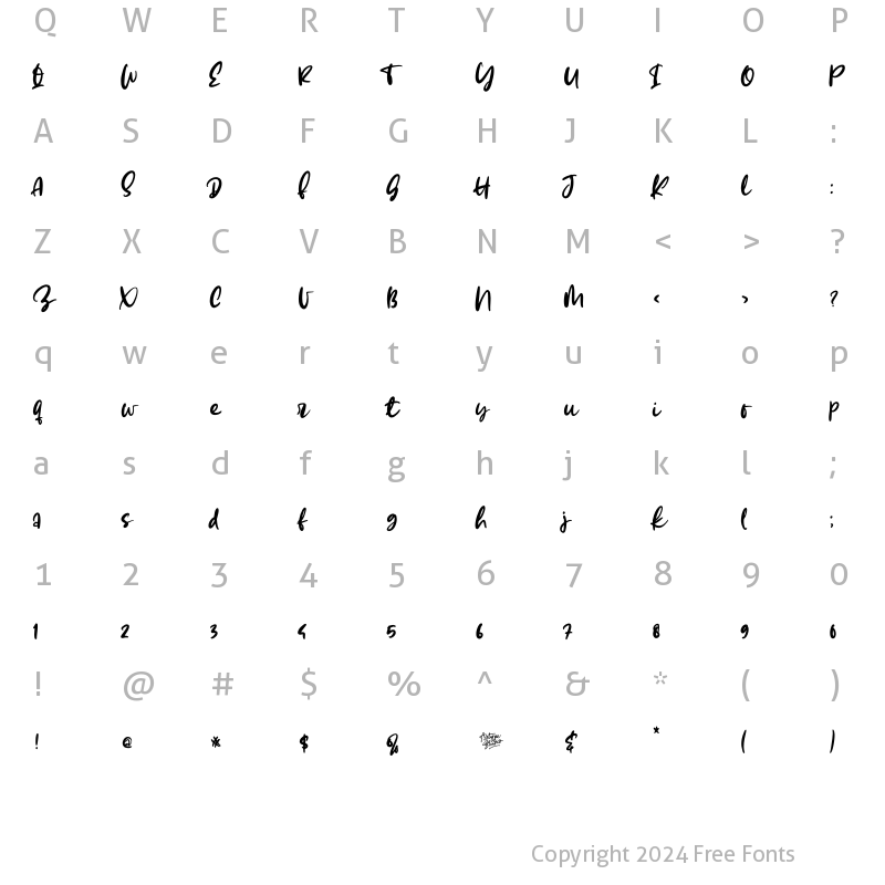 Character Map of Eiffal Merrias Regular