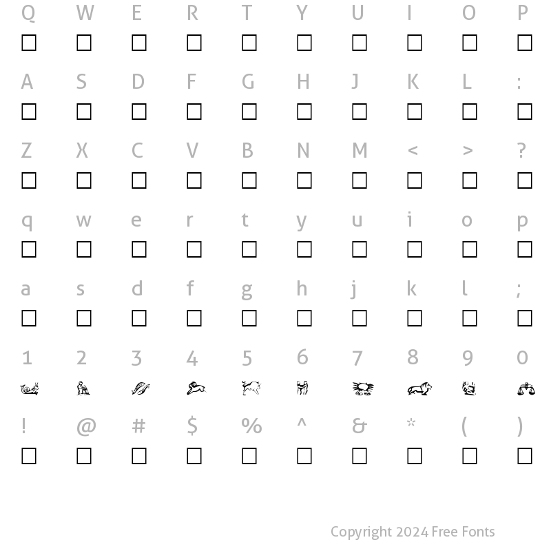 Character Map of EileensLittleZodiac Normal