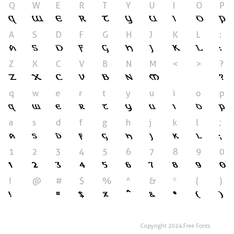 Character Map of Eire Extreme Lefty Bold