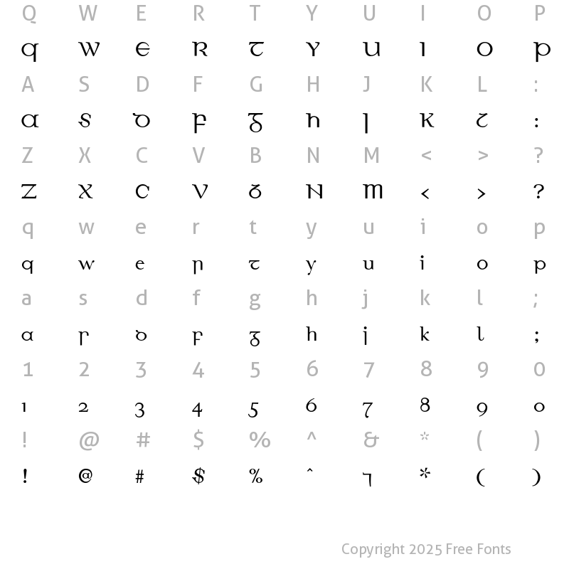 Character Map of EirinnAsciiLL Regular
