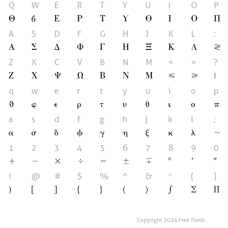 Character Map of Eisago Greek SSi Regular