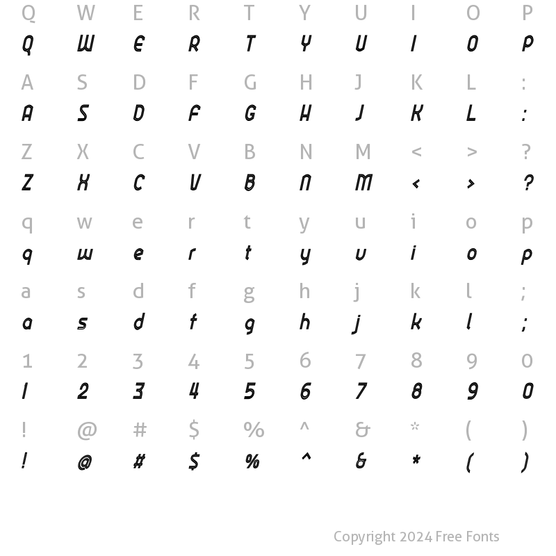 Character Map of Ekela Punch Bold Condensed Italic