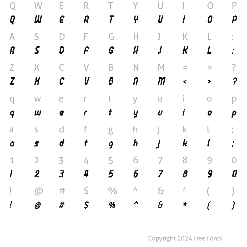 Character Map of Ekela Punch Heavy Condensed Italic