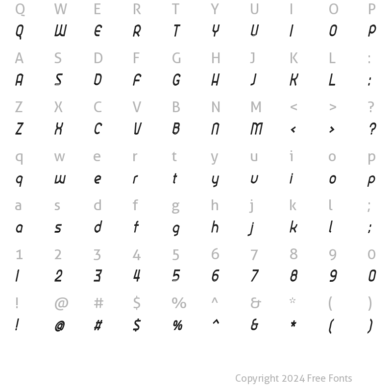 Character Map of Ekela Punch Medium Condensed Italic