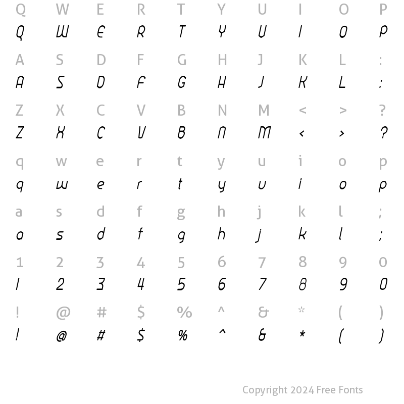 Character Map of Ekela Round Book Condensed Italic