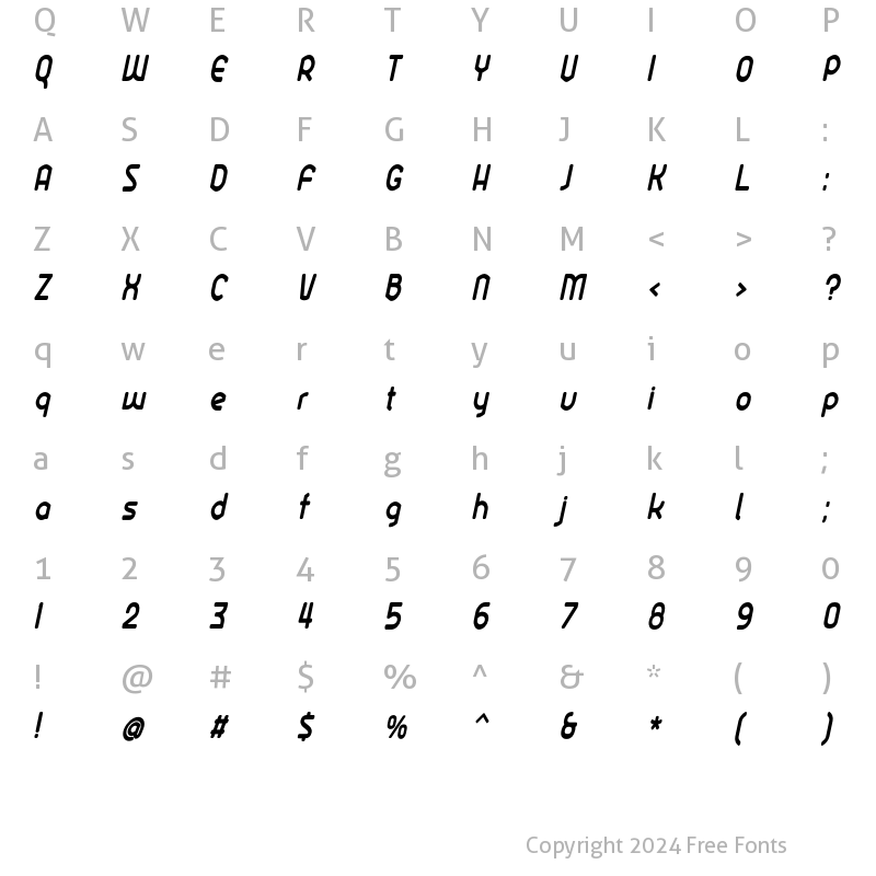 Character Map of Ekela Round SemiBold Condensed Italic