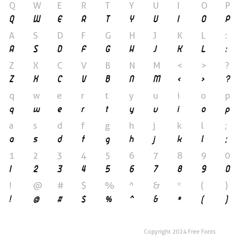 Character Map of Ekela Rp Bold Condensed Italic