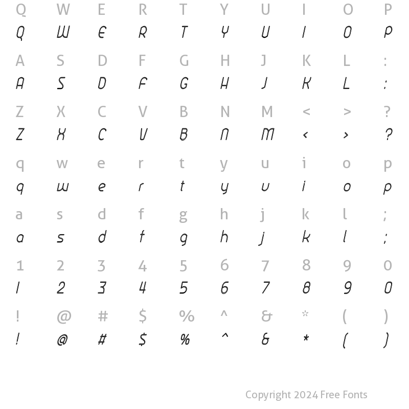 Character Map of Ekela Rp Book Condensed Italic