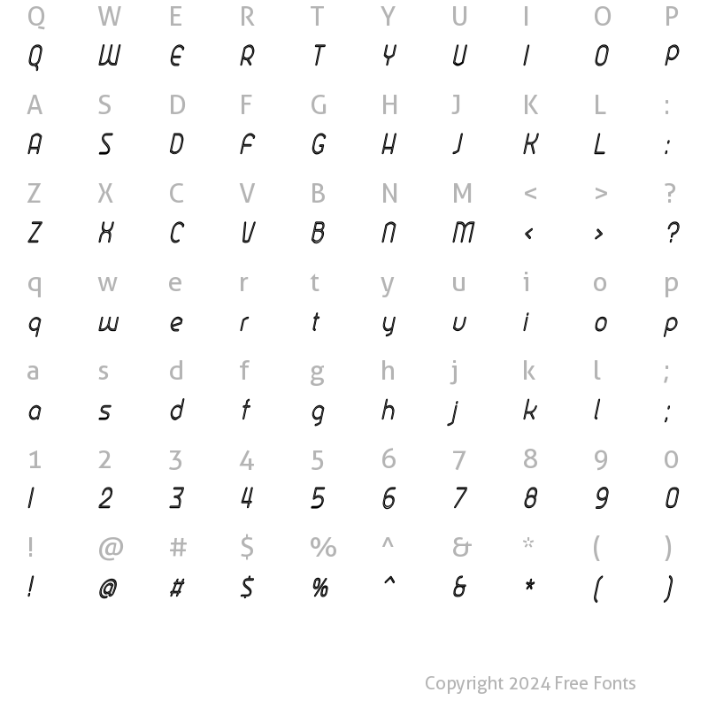 Character Map of Ekela Rp Condensed Italic