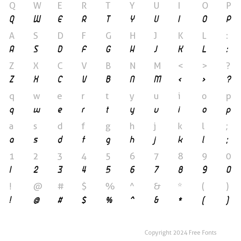 Character Map of Ekela Rp SemiBold Condensed Italic