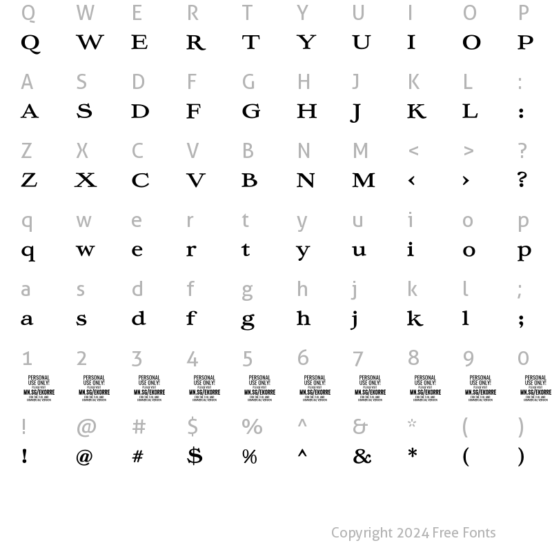 Character Map of Ekorre PERSONAL USE ONLY Bold