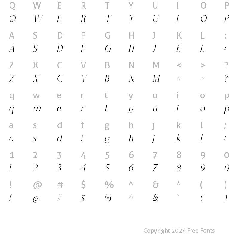 Character Map of El Katana Alt Light Alt Light Italic