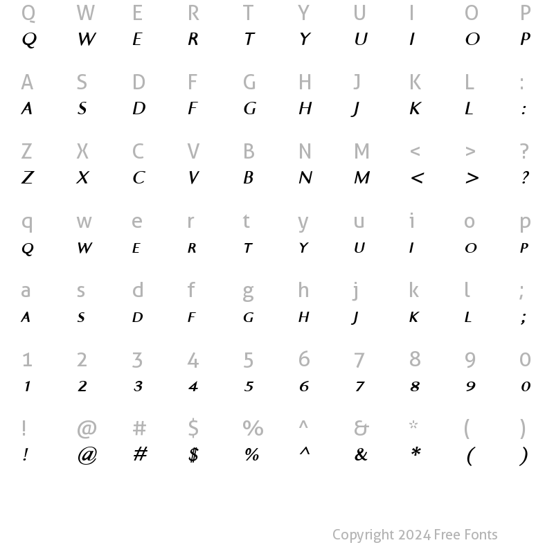 Character Map of Ela Sans Bold Caps Italic