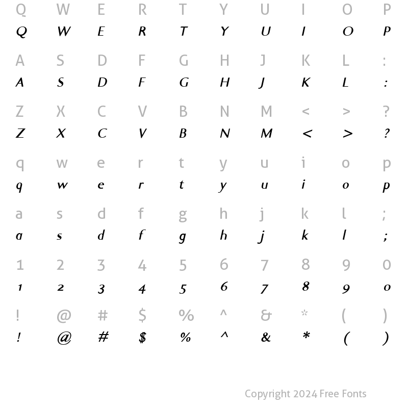 Character Map of Ela Sans Bold Italic