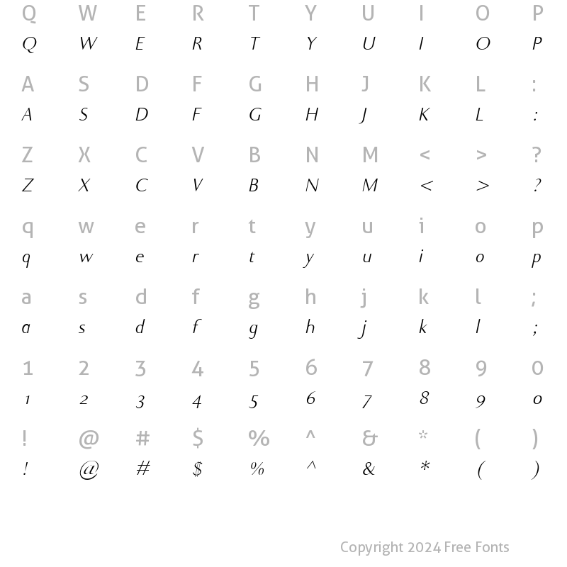 Character Map of Ela Sans Light Italic
