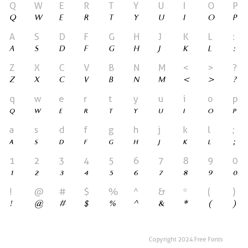 Character Map of Ela Sans Plain Caps Italic