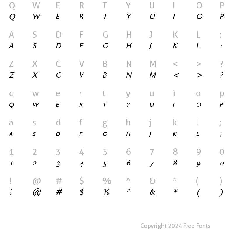 Character Map of Ela Sans SemiBold Caps Italic