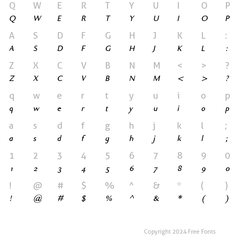 Character Map of Ela Sans SemiBold Italic