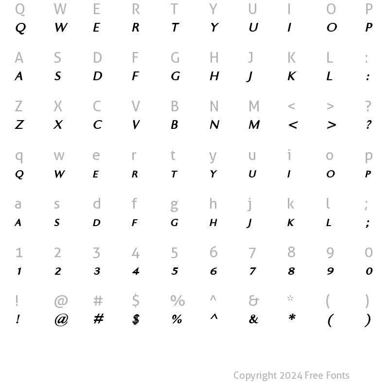 Character Map of Ela Sans XBold Caps Italic