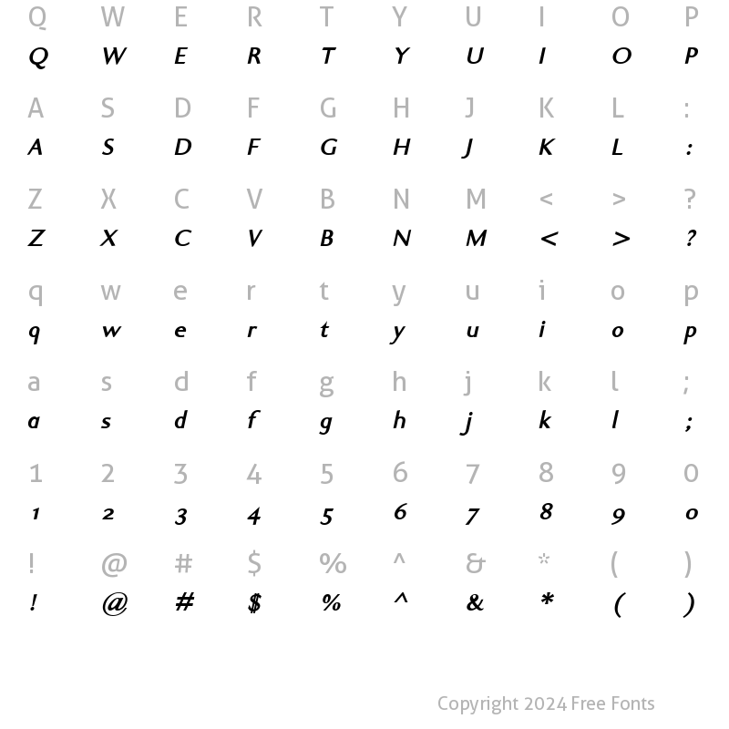 Character Map of Ela Sans XBold Italic