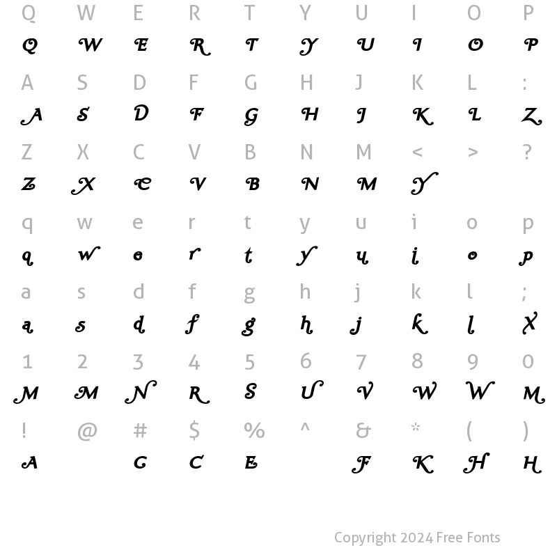 Character Map of Ela Swashes Black Italic