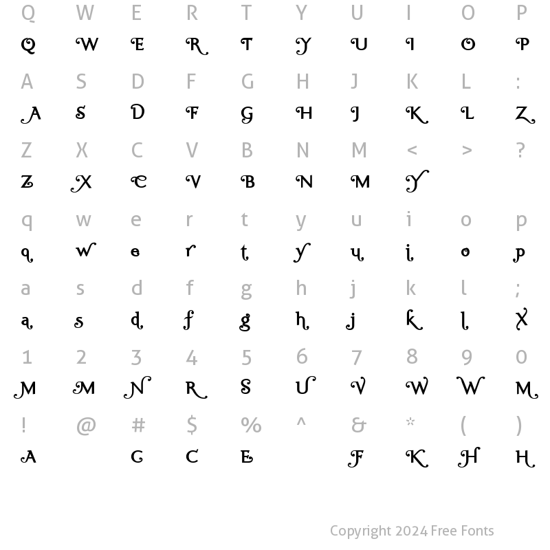 Character Map of Ela Swashes Bold