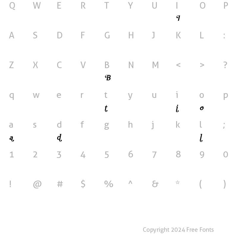 Character Map of Ela Swashes Bold Italic