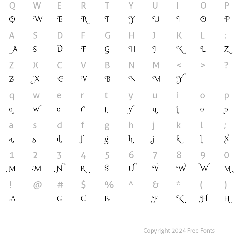 Character Map of Ela Swashes Light Regular