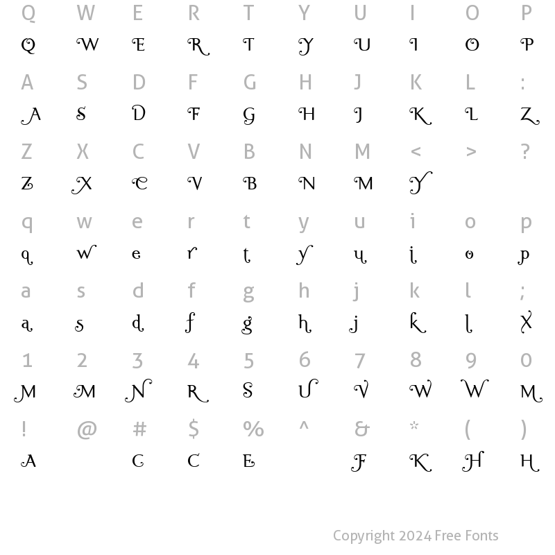 Character Map of Ela Swashes SemiLight Regular