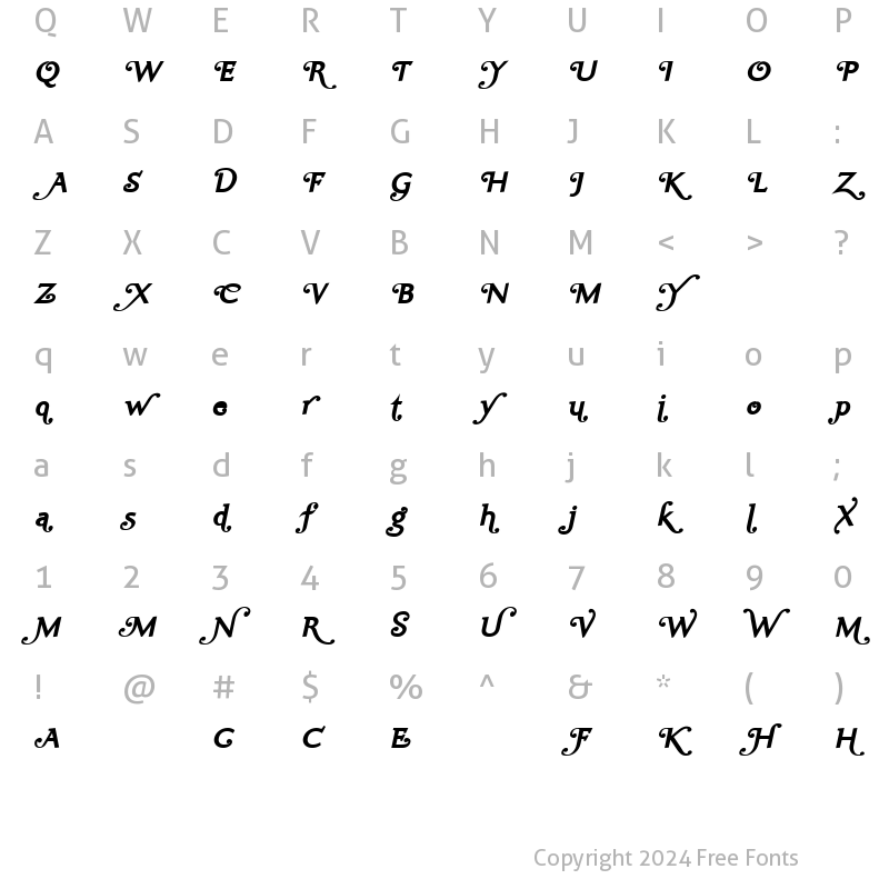 Character Map of Ela Swashes XeBold Italic