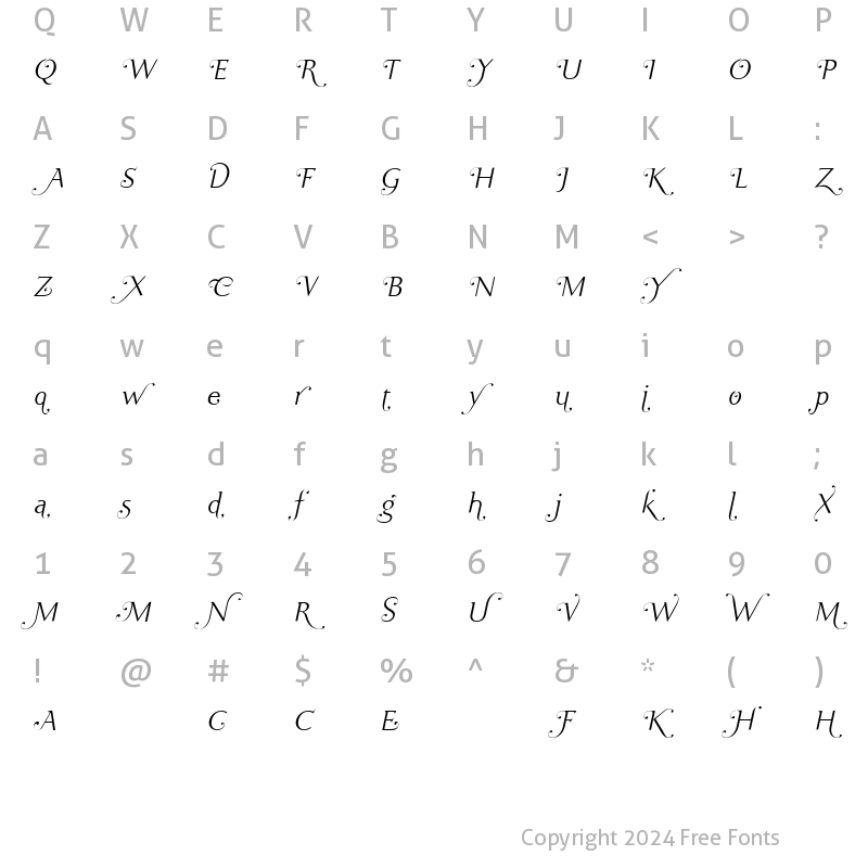 Character Map of Ela Swashes XeLight Italic