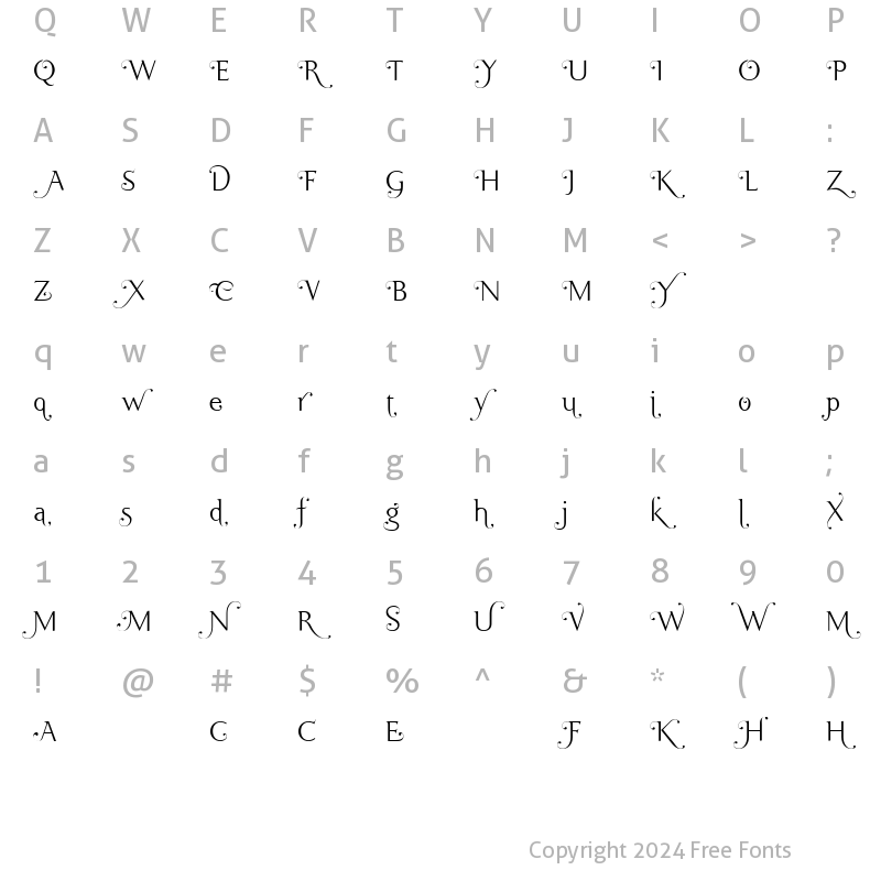 Character Map of Ela Swashes XeLight Regular