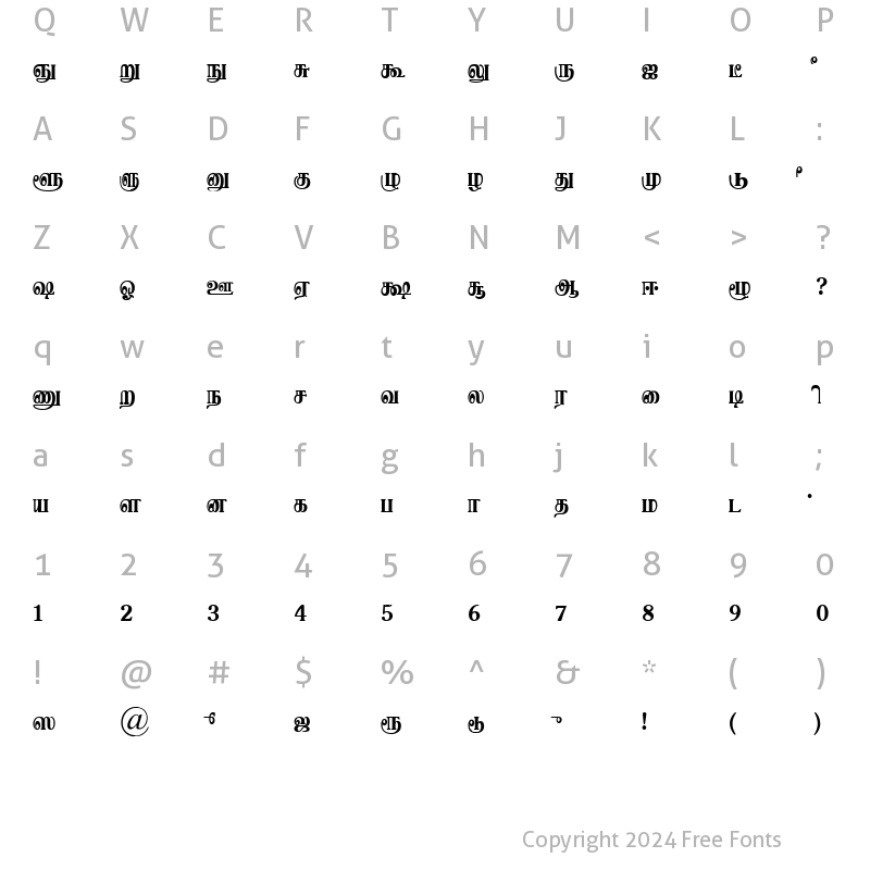 Character Map of ELCOT-Vellore Regular