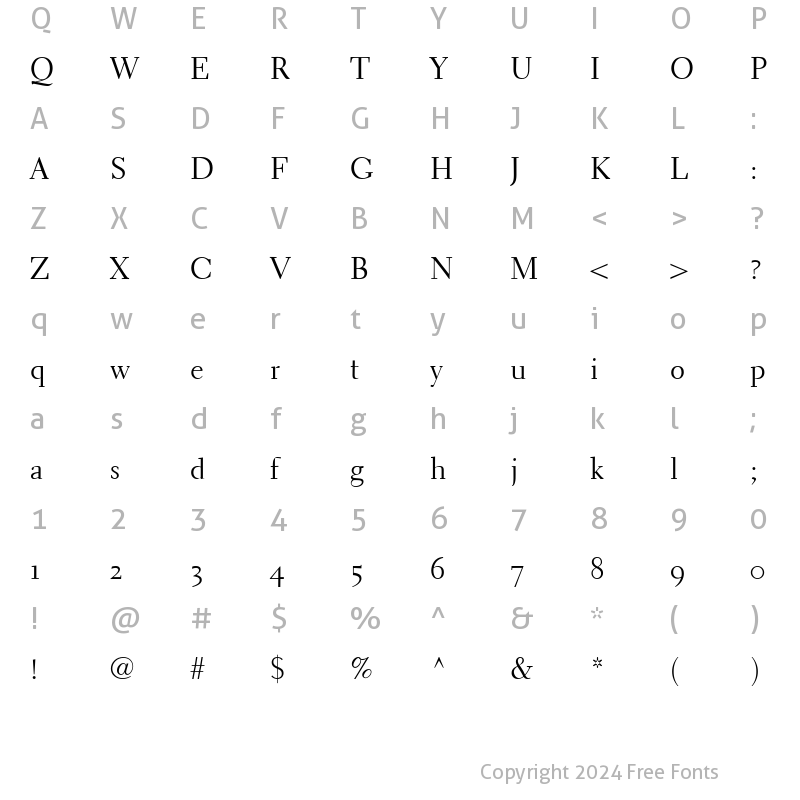 Character Map of Electra LH RegularOsF Regular