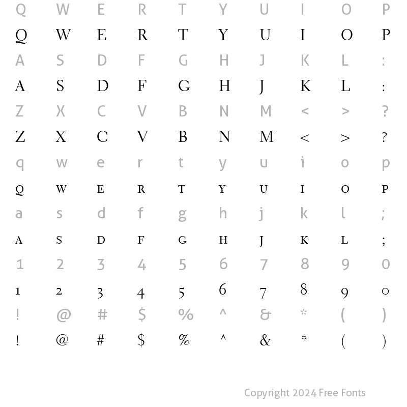 Character Map of Electra LH RegularSC Regular