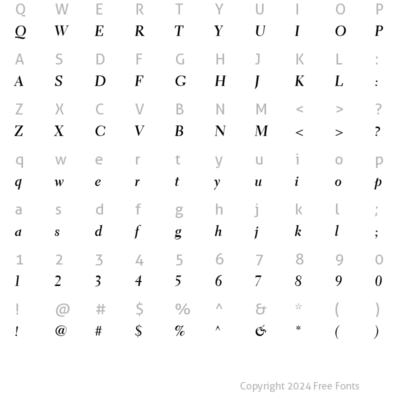 Character Map of ElectraLHCursiveDisplay BoldItalic