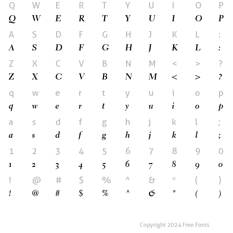 Character Map of ElectraLHCursiveOldstyleFigures BoldItalic