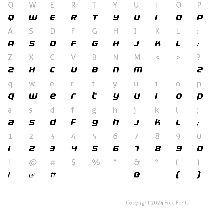 Character Map of Electrofied Italic