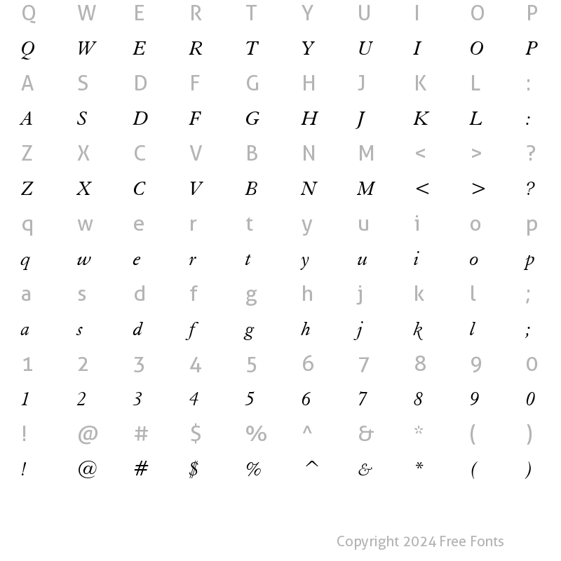 Character Map of ElegaGarmnd BT Italic