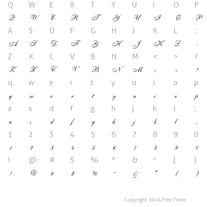 Character Map of Elegance Italic