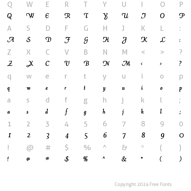 Character Map of ElegansScriptSSK Bold