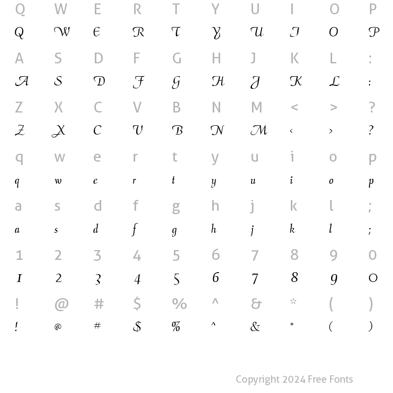 Character Map of ElegansScriptSSK Regular