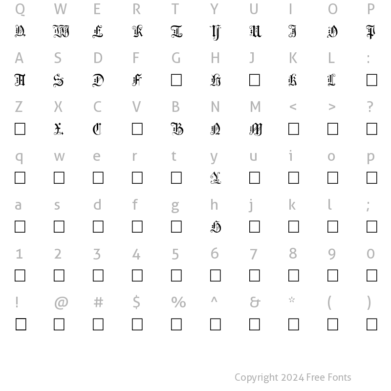 Character Map of Elegant Capitals II Regular