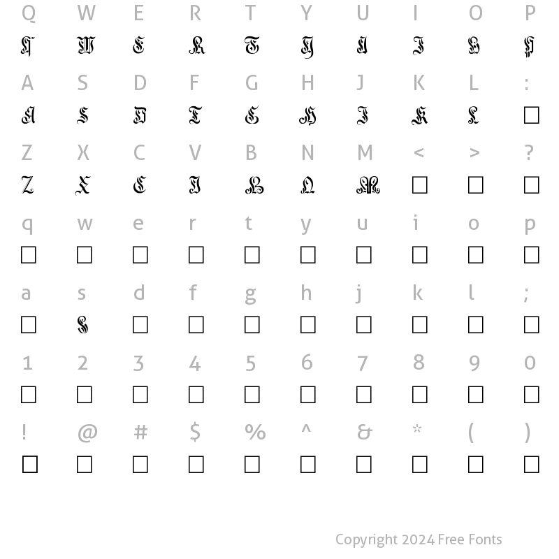 Character Map of Elegant Capitals Regular