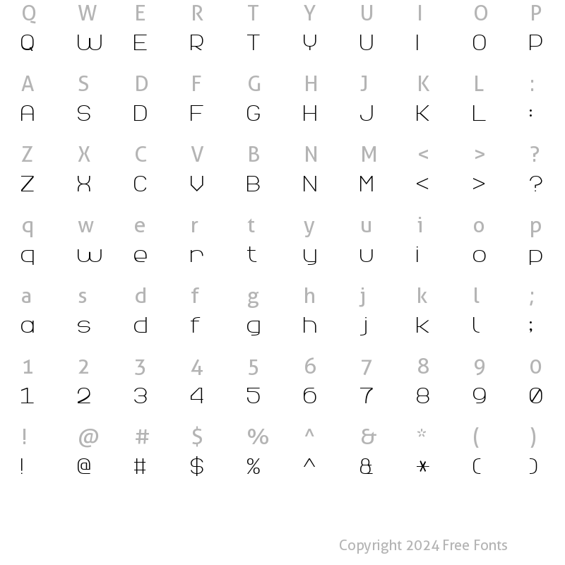 Character Map of Elegant Line 7 Regular