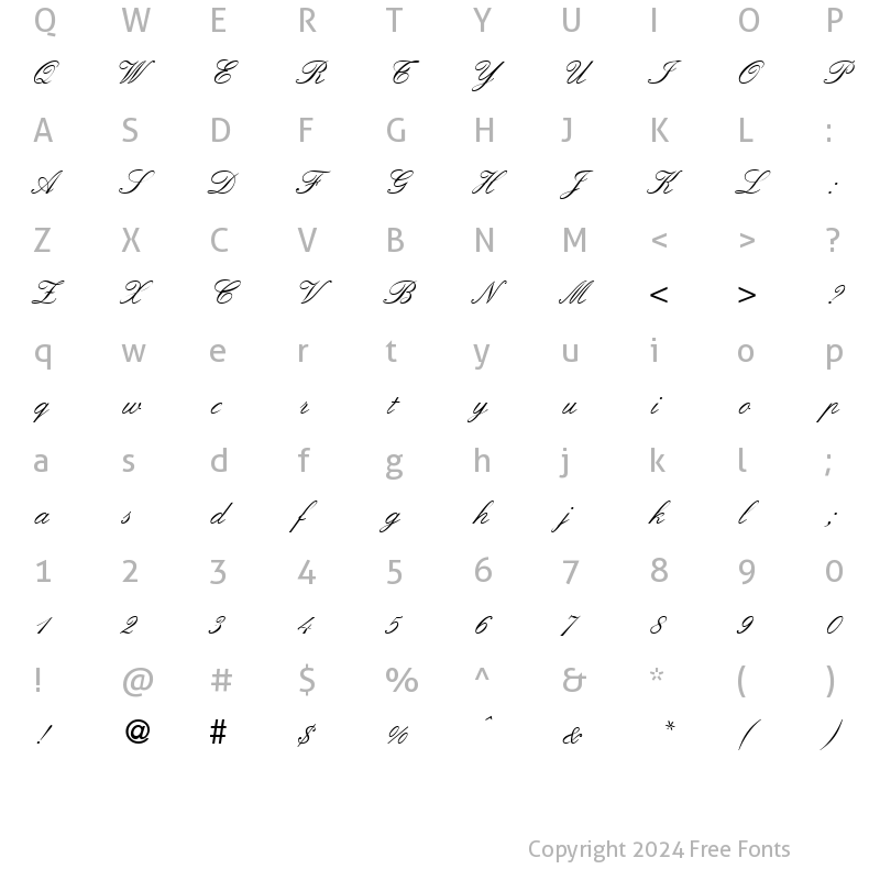 Character Map of ElegantHandTwo Regular