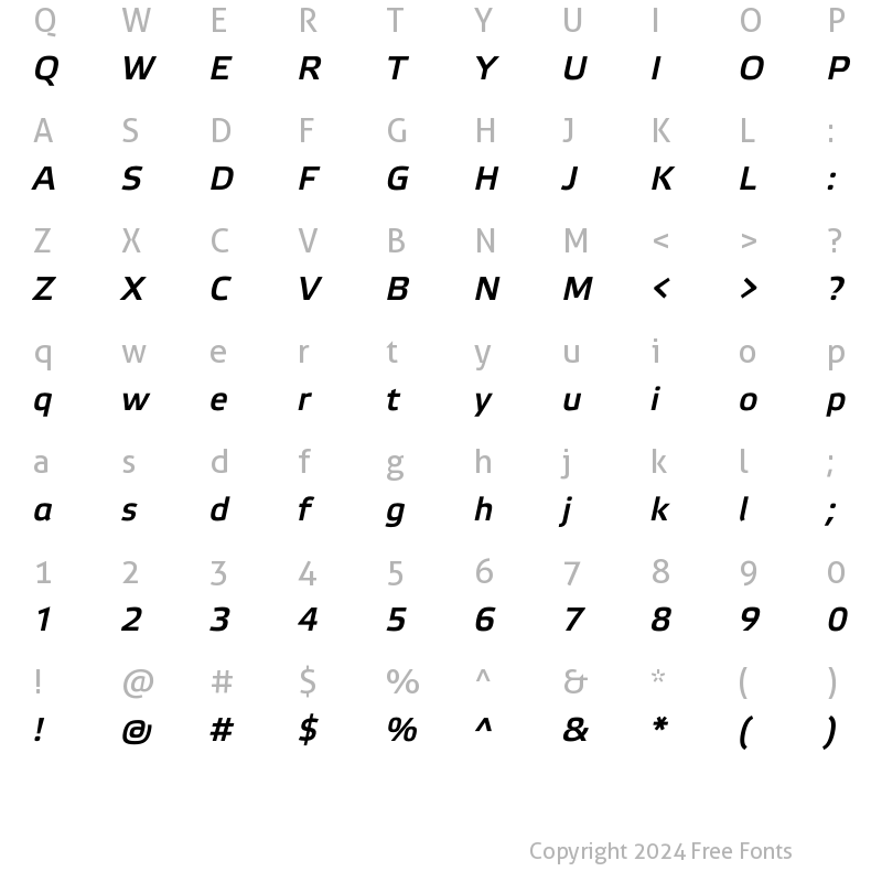 Character Map of Elektra Light Pro Bold Italic