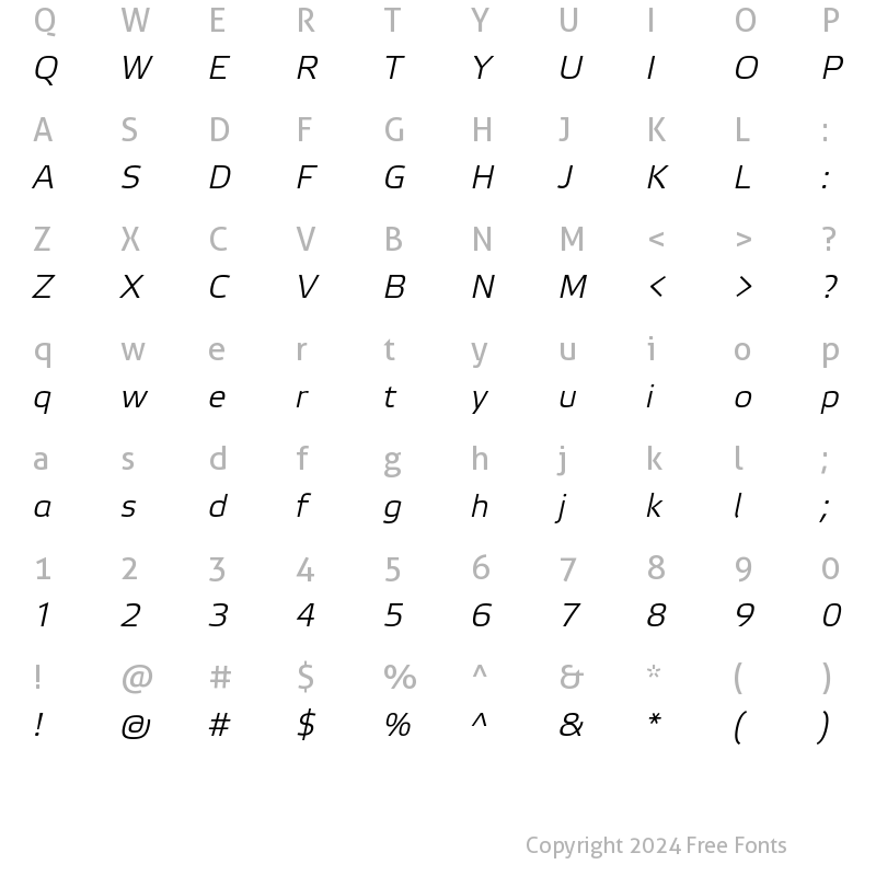 Character Map of Elektra Light Pro Italic