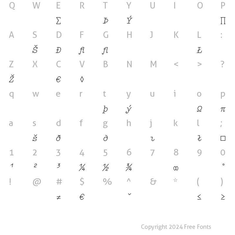 Character Map of Elementa Expert Italic